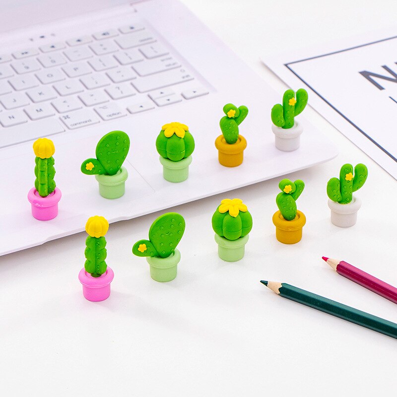 5 st kawaii mjuk kaktus suddgummi krukväxter gummi suddgummi för penna fantastiska barn pappersvaror skolmaterial  h6371