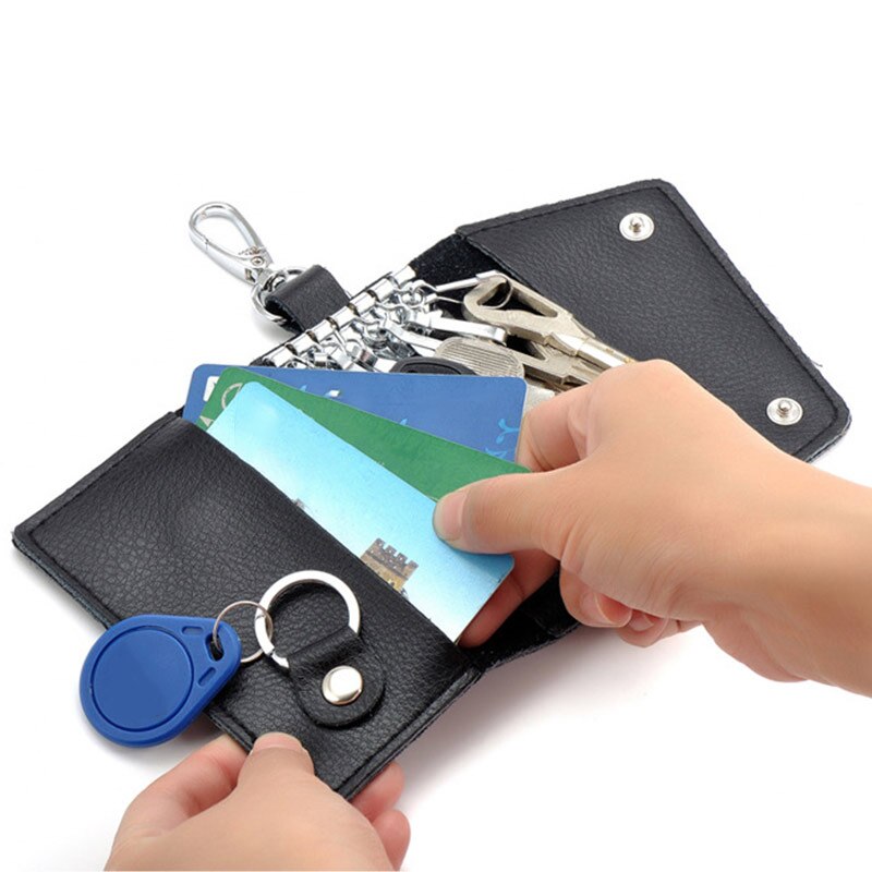 Men Car Keys Bag Case Leather Business Card Holder Organizer Keychain Wallet Cover