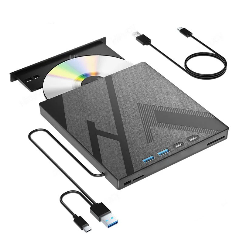 Unità CD DVD esterna con 4 porte USB e slot per schede TF/SD Lettore unità disco CD/DVD portatile Lettore masterizzatore per PC portatile: Default Title