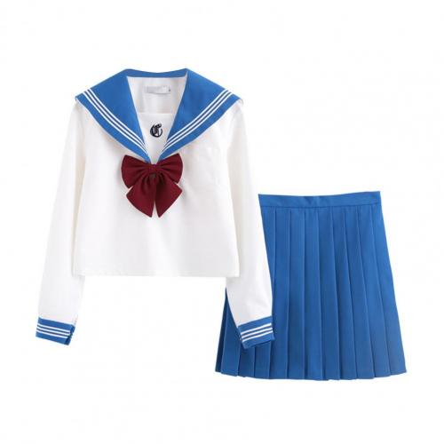Charming Skirt Suit Long Sleeve Japanese Style Blouse Uniform Pleated Sailor Suit Short Skirt Skirt Suit: S