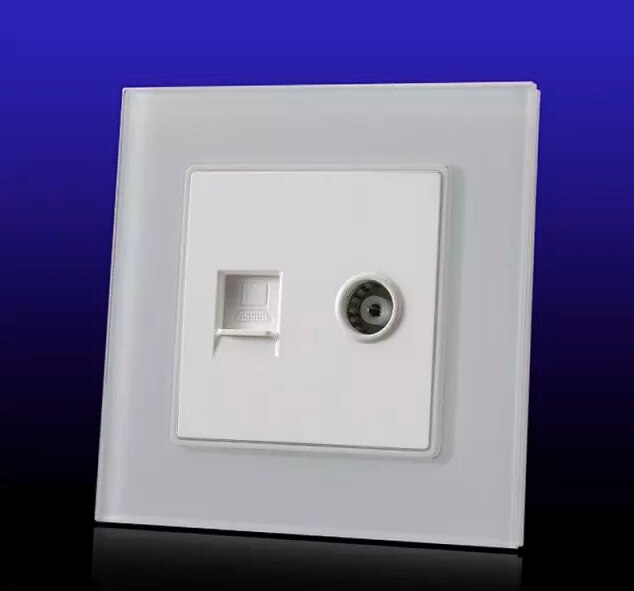 Square back Computer Socket, PC socket,Internet socket, with TV socket White Crystal Glass Panel,