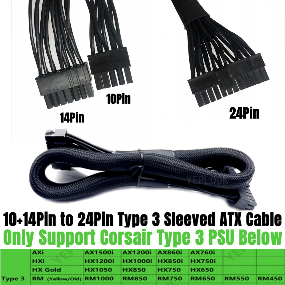 14 + 10Pin naar 24Pin ATX Belangrijkste Moederbord Voedingskabel Mouw Netto 60 CM voor CORSAIR HX1200i, HX1000i, HX850i, HX750i Modulaire Powers