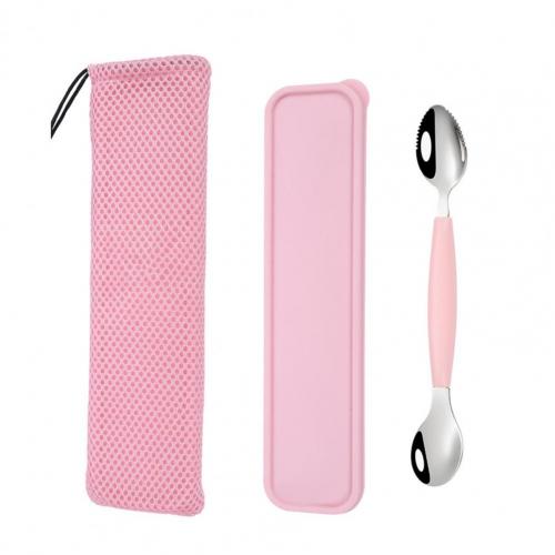Cuchara de raspado de barro de doble cabeza para niños, multifuncional, de acero inoxidable, procesador de alimentos para bebé, barro para raspar fruta para Cocina: Pink Silver