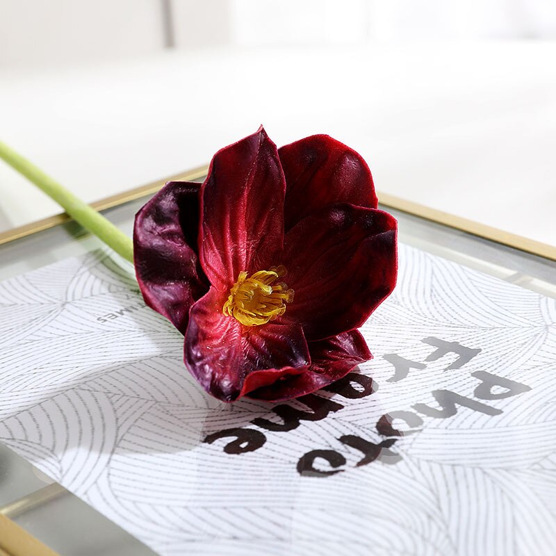 34cm violet faux coquelicot vraie touche fleur branche PU artificielle fleur Bouquet fausse plante pour bureau à domicile carnaval fête décor: Wine red