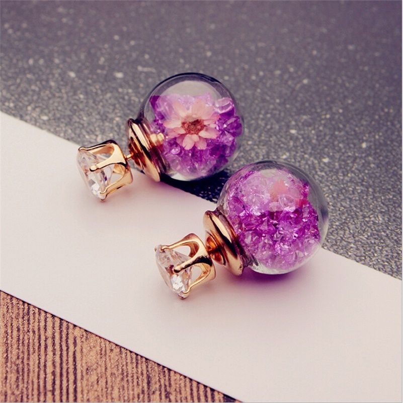 Boucles d'oreilles en métal pour femmes, coréenne, ensemble de bijoux boucles d'oreilles en Rose, fleurs, strass, coréenne,: Purple