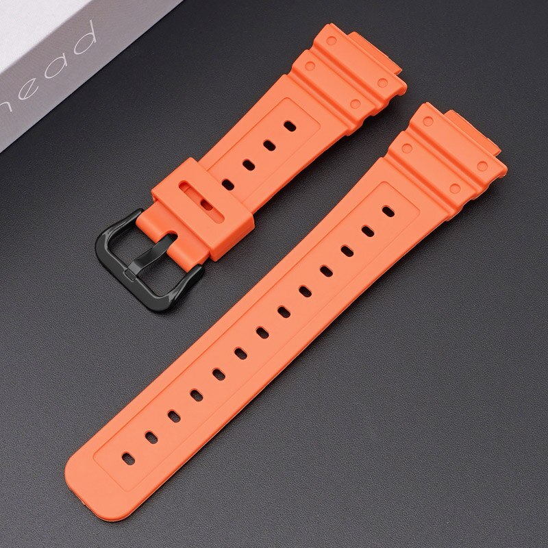 Bracelet de montre en caoutchouc pour Casio AQ-S810W/S800W AE-1000W SGW-400H/300H/500H W-735H, Silicone noir, boucle ardillon: Orange 02
