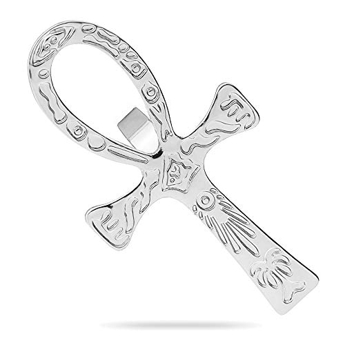 10x5cm Vintage Egyptian Life Big Ankh Cross Pendant Long Chain Necklace Jewelry Men and Women Accessories: Rhodium Plated
