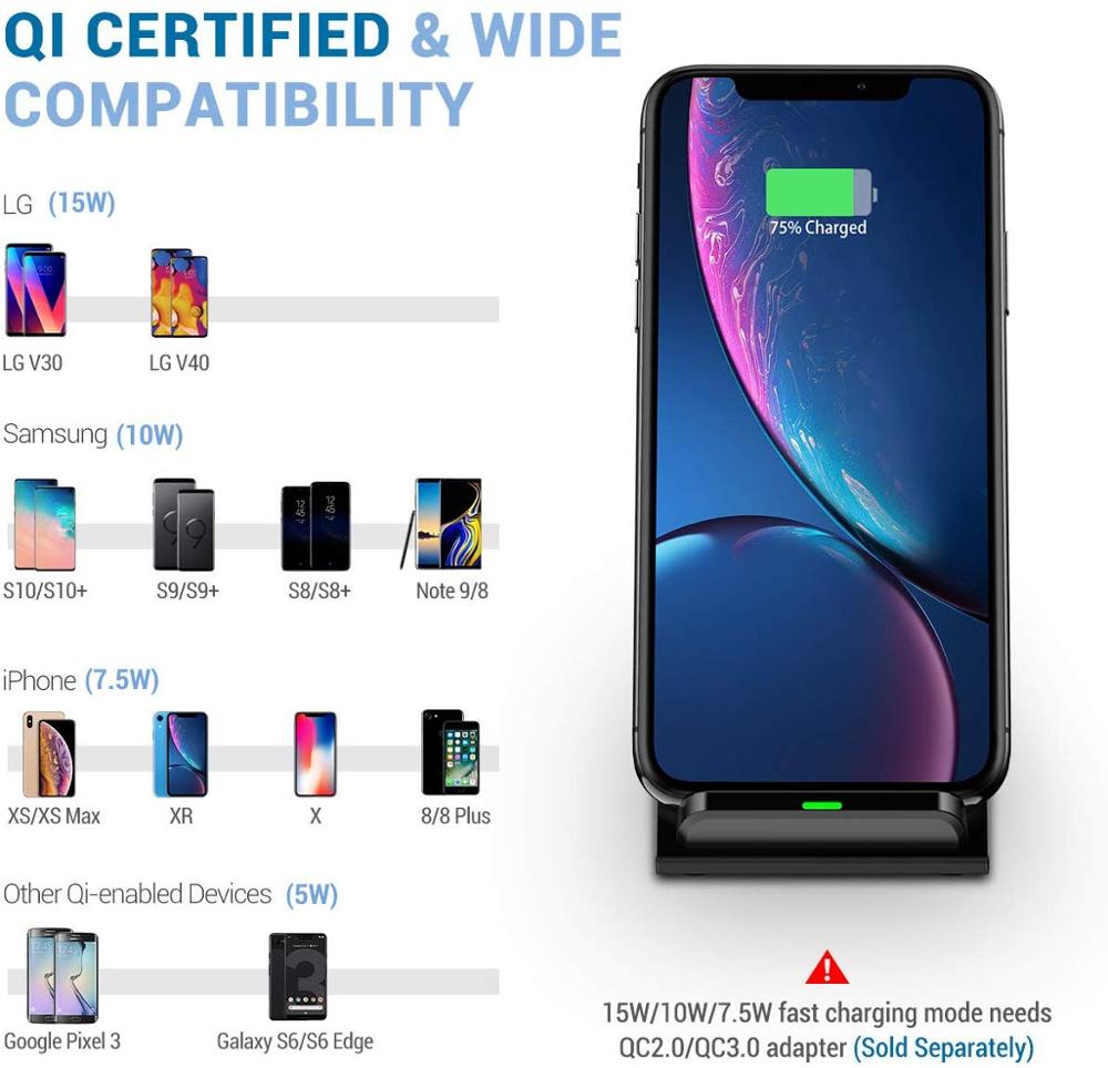DCAE 7,5 W/10 W/15 W rápida cargador inalámbrico Qi de carga QC 3,0 para iPhone 11 XS XR 8X8 Airpods Pro Samsung S10 S9 S8 Nota 10 9