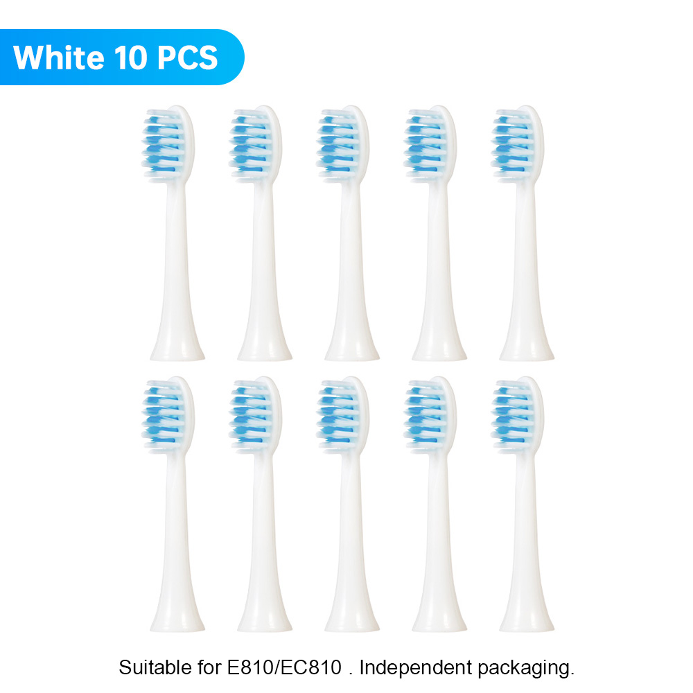 10 Pcs Replacement Brush Heads For E819 E810 EC810 Ultrasonic Electric Toothbrush Soft Bristle Nozzles with Sealed Package: 10PCS WHI EC810 E810