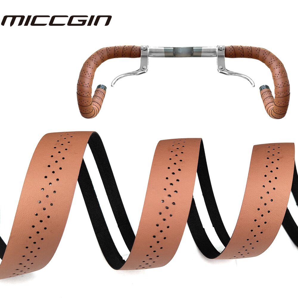 Cinta perforada de cuero PU para manillar de bicicleta, 2 rollos, transpirable, suave, engranaje fijo, accesorio de ciclismo, MICCGIN