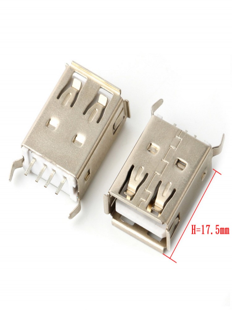 Prise USB Type A Femelle Verticale à 4 Broches, 100mm, 15mm, 180mm, 13.7mm, 17.5mm, Wild USB, 19.6 PCs, 20.5: Marron