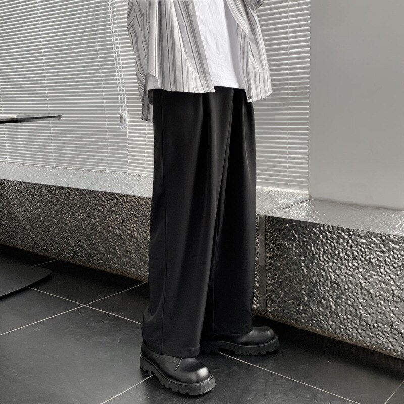 Spring Summer Wide-leg Pants Men's Black Brown Casual Pants Men Korean Loose Straight-leg Suit Pants Mens Dress Pants