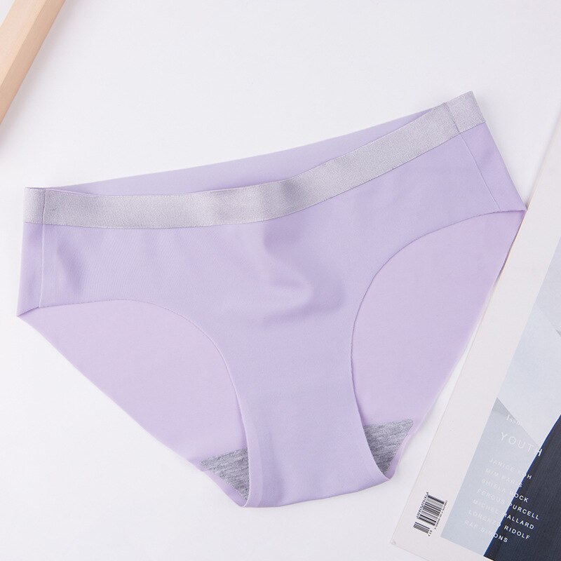 Coloriented Style Fashionable No Trace Of Ice Underwear Comfortable Breathable Ladies Pure Medium Waist Briefs RX230: Purple / M