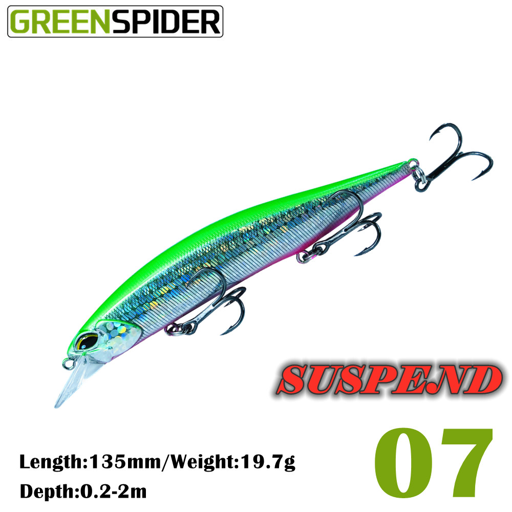 GREENSPIDER Suspend JERKBAIT Fishing Lure 135mm 18.2g Wobbler Minnow Tungsten Longcast Bass Pike Bait Lure Tackle: 07