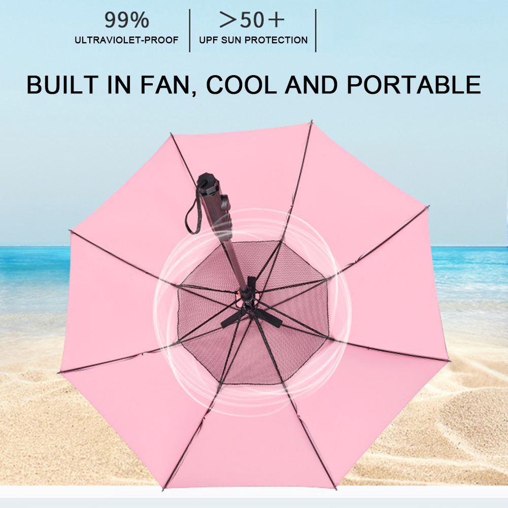 Zonneparaplu Met Ventilator Misting, Draagbare Ventilator Voor 50 + Zon, Verkoelende Paraplu, Zomerkoeler Voor Buitenstrand, Op Batterijen