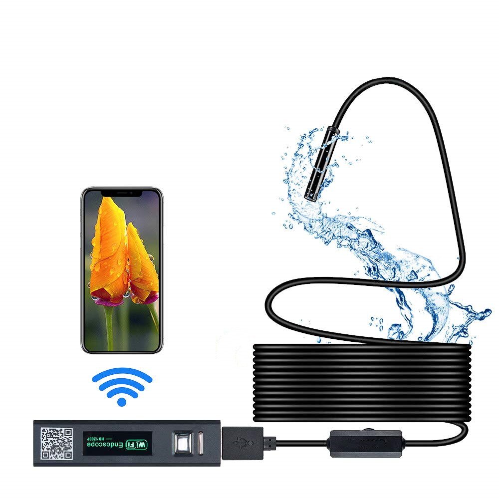 Wireless Endoscope 2MP IP68 8mm Waterproof Wifi Borescope Far Focal Car Inspection Flexible Mini Camera for IOS Android PC