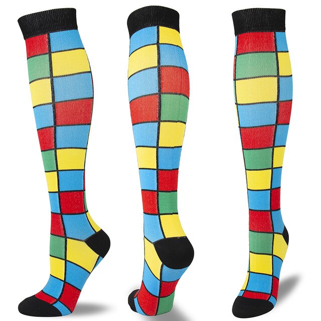 Multi-color Women Men Long Compress Socks Stretch Breathable Outdoor Party Elastic Nursing Calf Socks Female Knee High Stockings: WYS011-10 / S-M