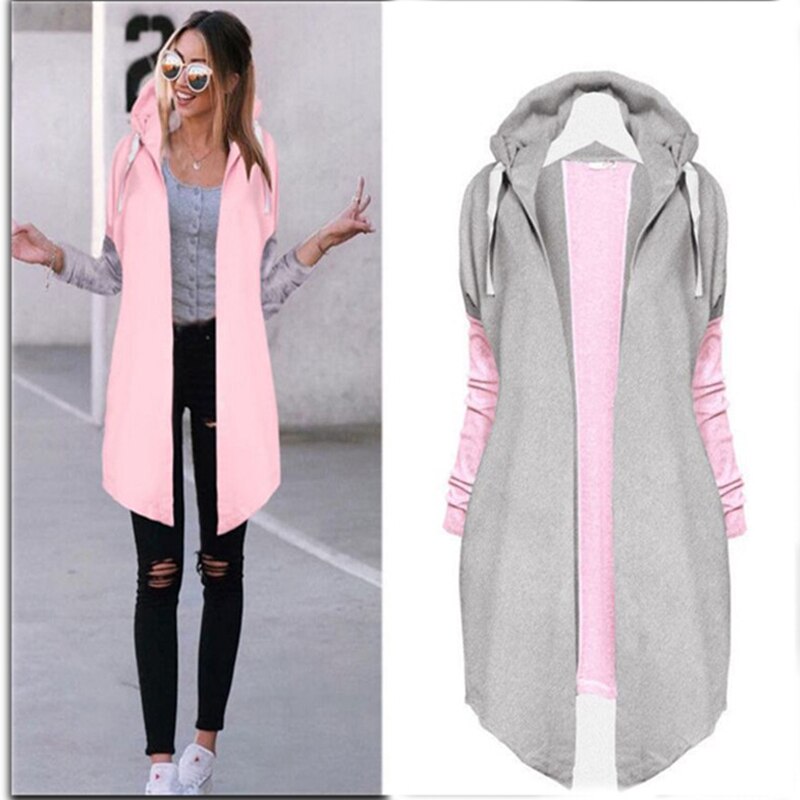 Hoody Lange Vesten Lente Bovenkleding Jassen Vrouwelijke Herfst Vrouwen Mode Kleding Patchwork Casual Lange Jas