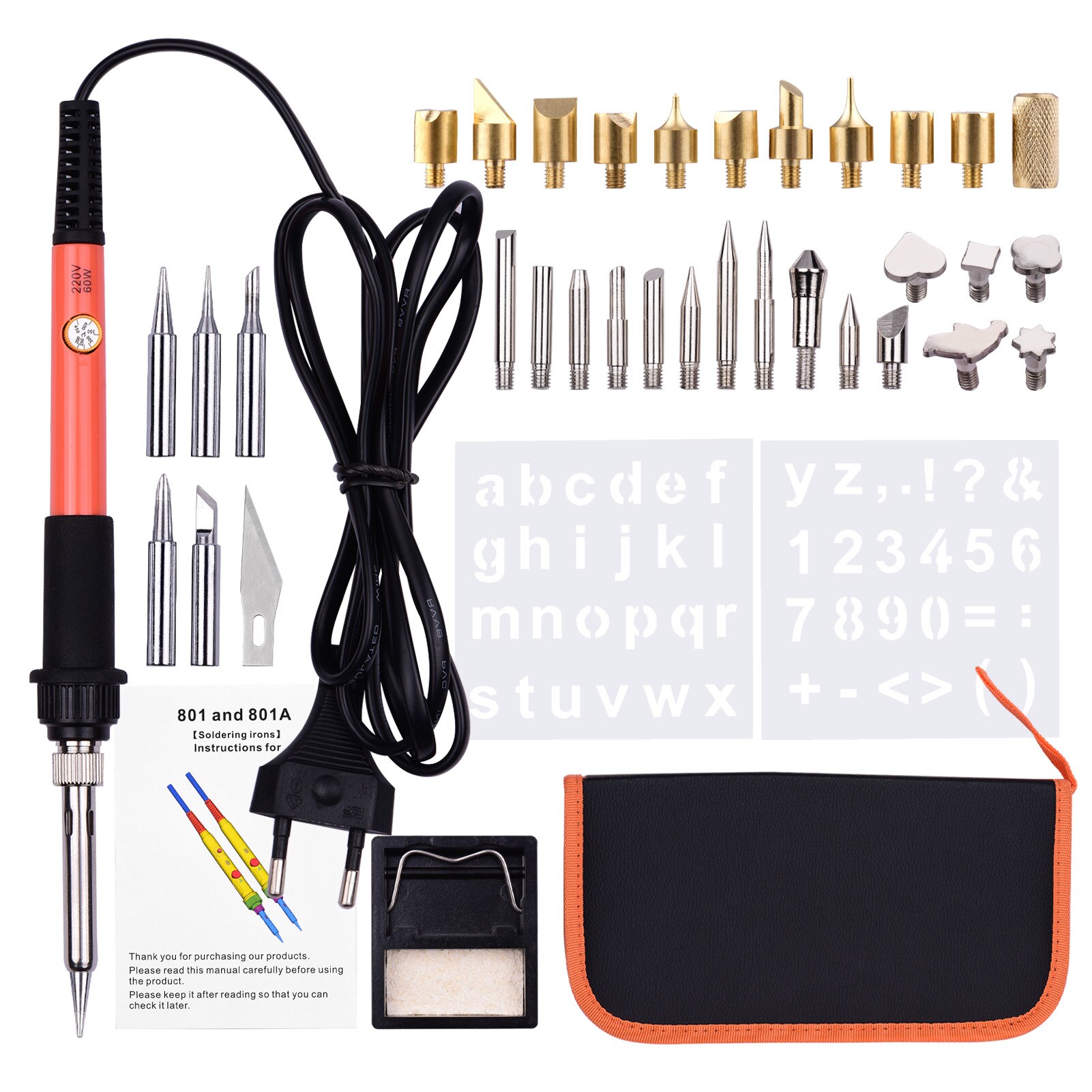 45Pcs Hout Brandende Tool Kit Pyrography Pen Verstelbare Temperatuur 150-450 ℃ Voor Hout Brandende Carving Embossing solderen: 38pcs EU