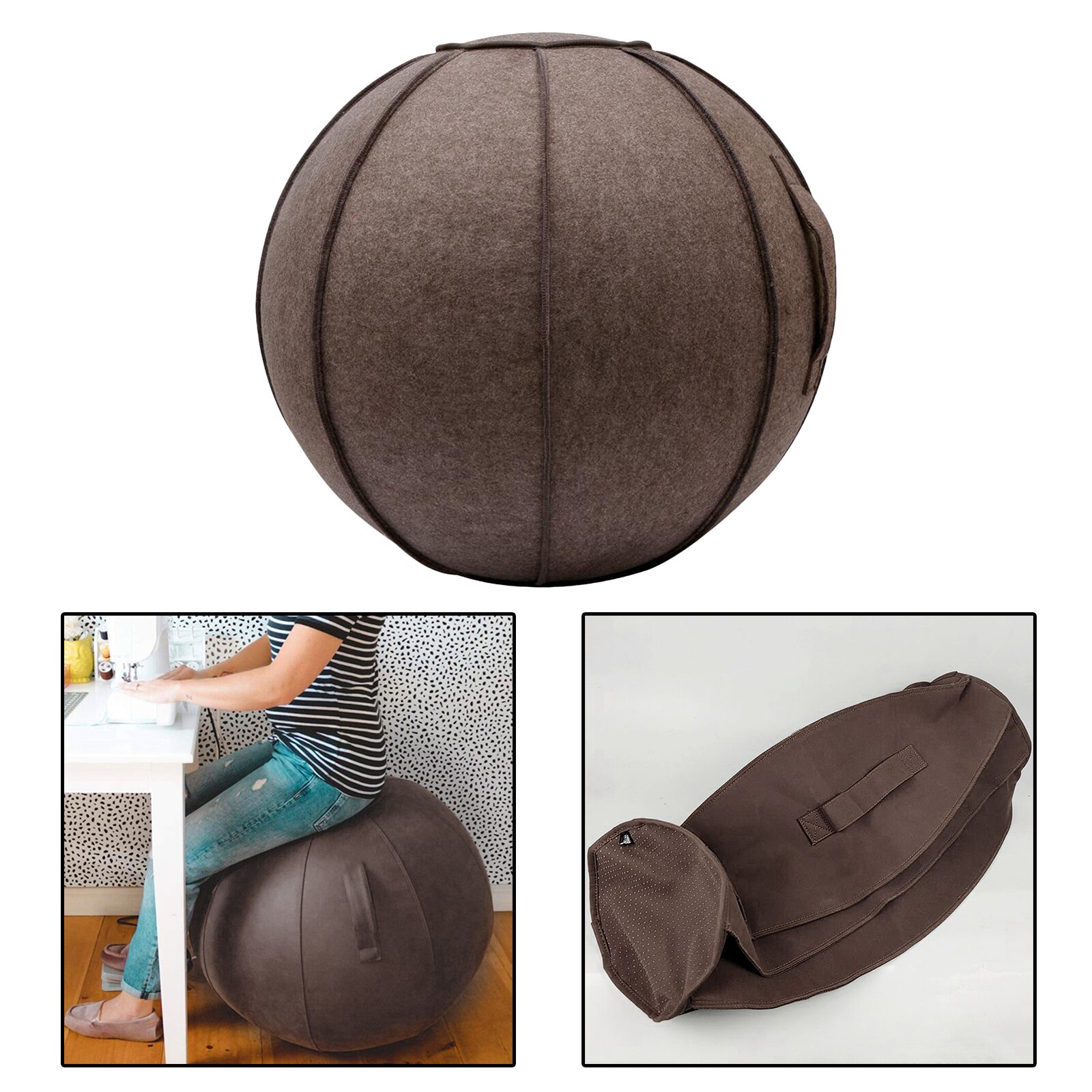 65Cm Vilt Zitten Bal Stoel Bescherming, duurzaam Self-Staande Oefening Bal Balance Pilates Yoga Ballen Huid Cover Met Handvat: Brown