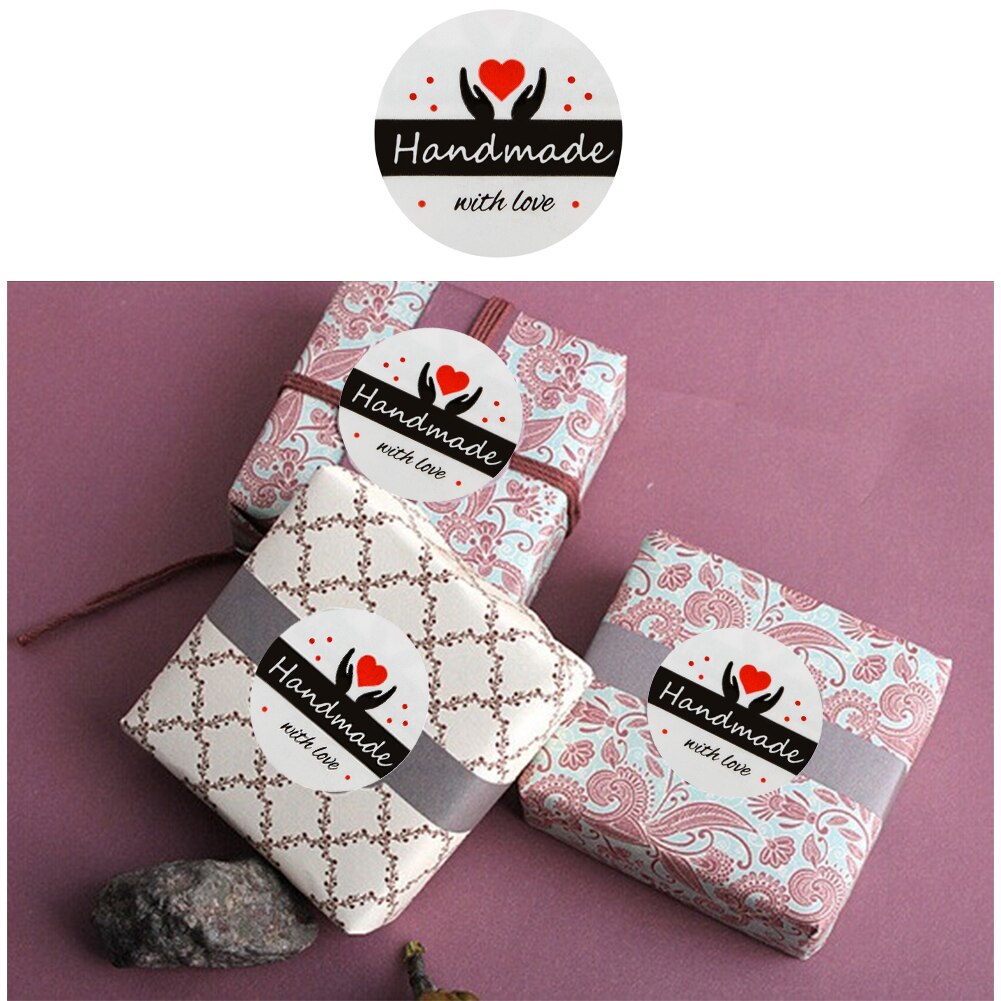 Handmade with Love Stickers, 1 Inch Round Total 500 Adhesive Labels Per Roll