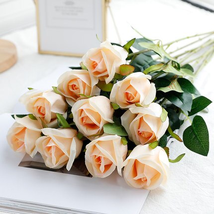 10 pc/ set 50 cm champagne ros blommor bunt röda rosor konstgjord blombukett bröllop bord dekor heminredning: Champagne 1
