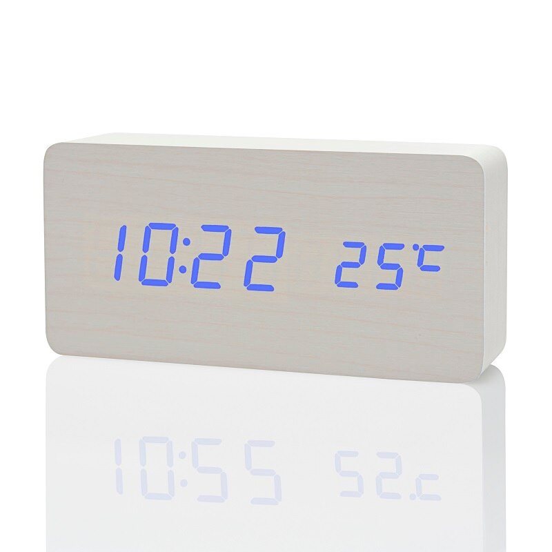 Suncree Modern Home LED digital Alarm Clock, Despertador Temp+date+time Electronic Digital Table Desktop Clocks: white blue
