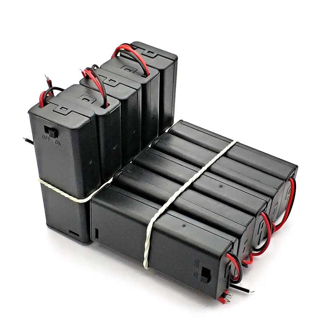 2 * caixa de suporte de bateria AAA com cabos com tampa do interruptor ON/OFF recipiente de bateria padrão de 2 slots