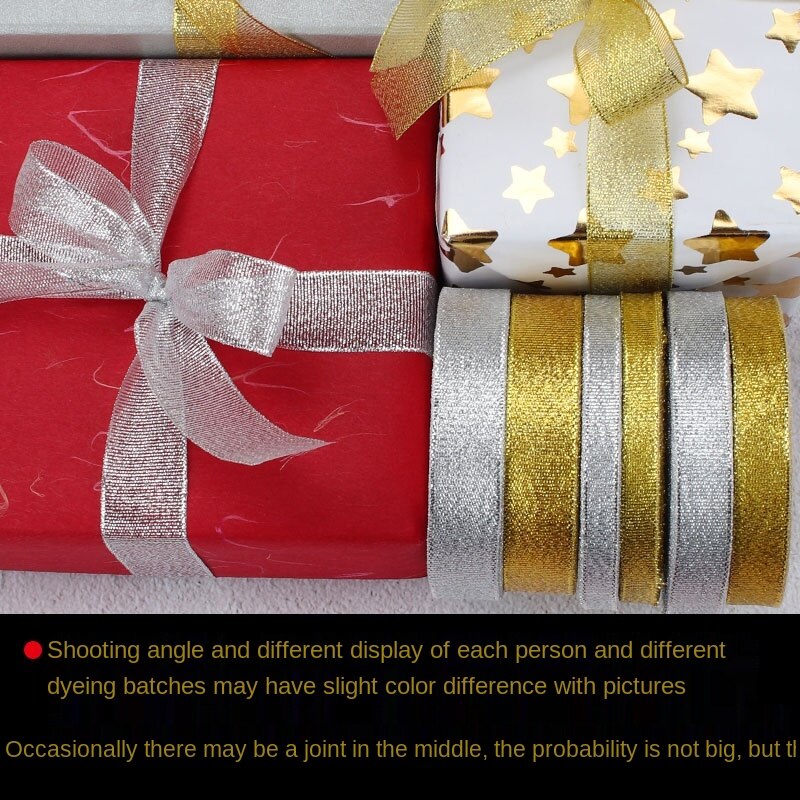 25Yards 6Mm Goud/Zilver Glitter Linten Diy Kunstzijde Rozen Ambachten Levert Handgemaakte Naaien Accessoires Festival Levert