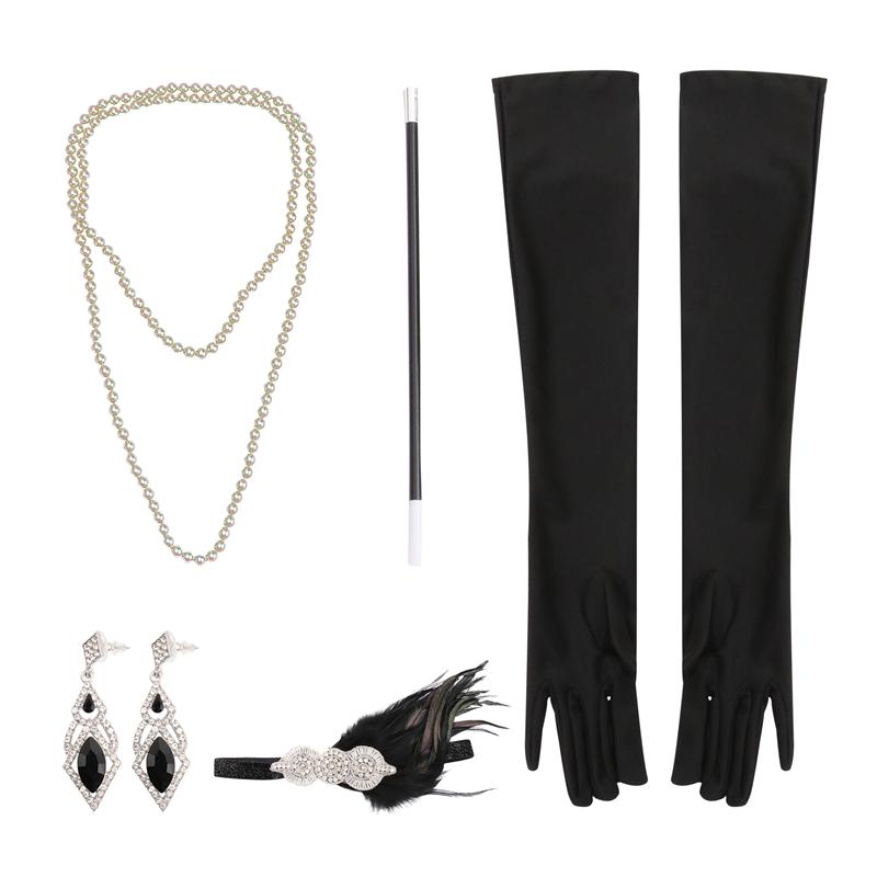 5 stuks halloween kostuum accessoires hoofdband handschoenen toverstaf oorbellen ketting: Diverse kleur c