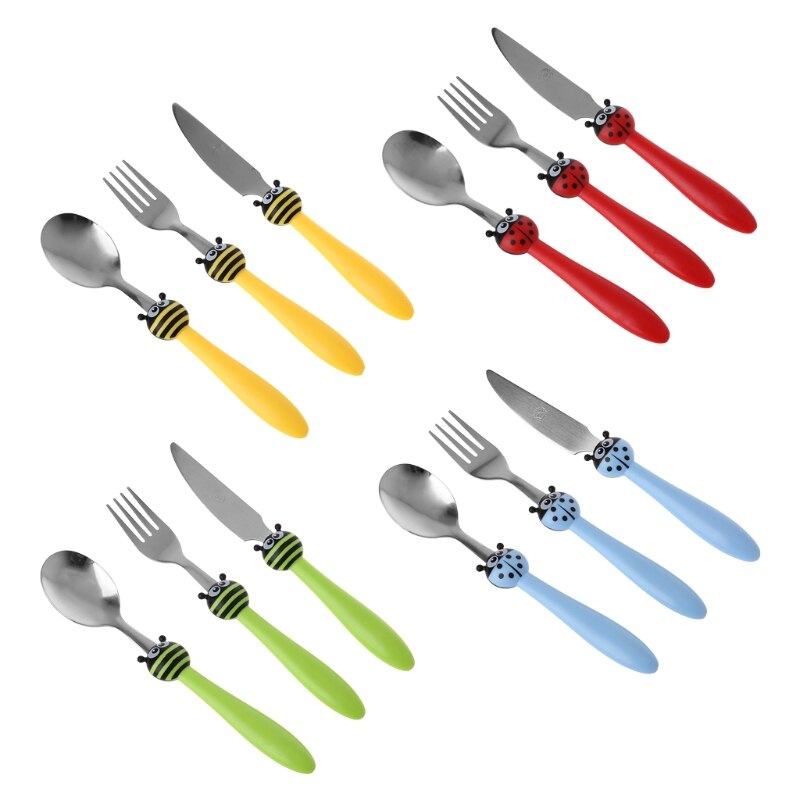 Cuillère fourchette couteau dessin animé | Ustensiles de table pour enfants, cuillère d'alimentation pour enfants, couteau de dessin animé en acier inoxydable 1 ensemble
