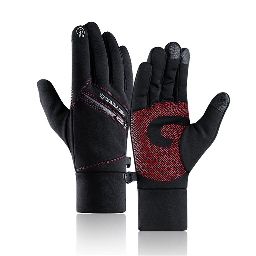 Nouveaux gants chauds pour hommes automne hiver en plein air anti-dérapant écran tactile gants d'équitation Ski fermeture éclair imperméable à l'eau poche hommes gants: Red Gloves / xxl Palmwidth11-12cm
