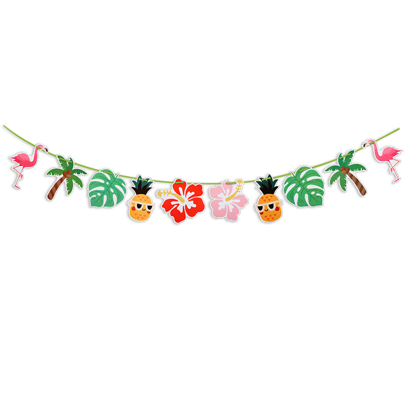 Decoración de hawaiana, guirnalda de feliz cumpleaños, cartel de piña y flamenco de dibujos animados, adornos para pastel, decoración de de boda Luau de verano: Verde oliva