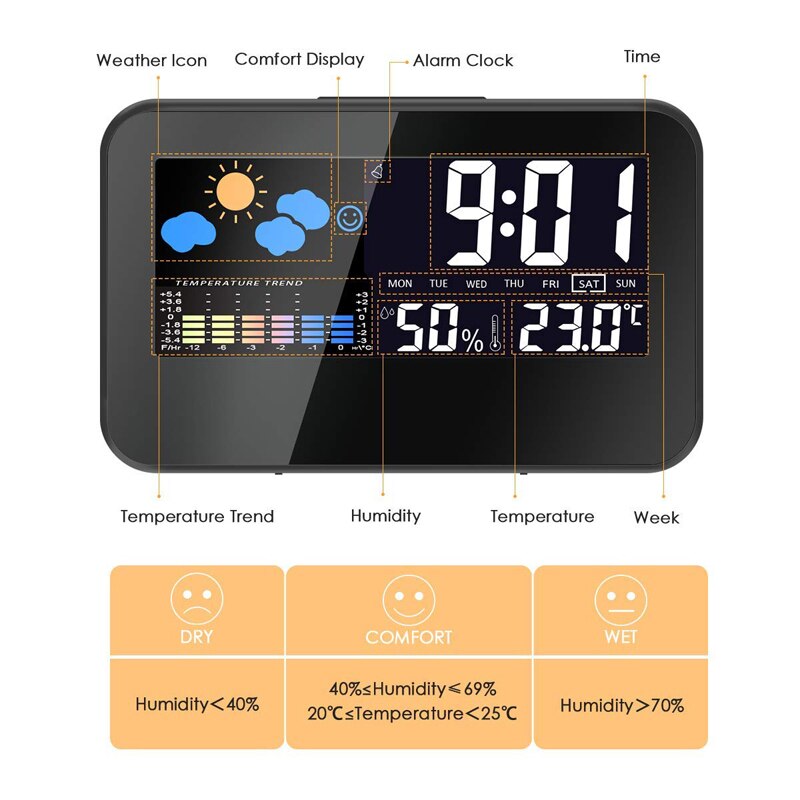 Digital LED Alarm Clock with Weather Forecast Station Colorful LCD Screen Digital Table Clock Backlight Multifunction Desk Watch