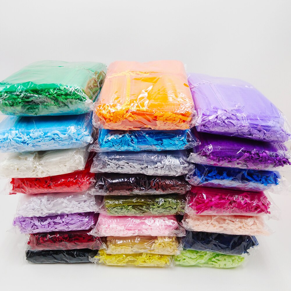 100pcs/lot 5x7 7x9 9x12CM Organza Bags Wedding Party Christmas Decoration Drawstring Bag Pouch Jewelry Packaging Bags