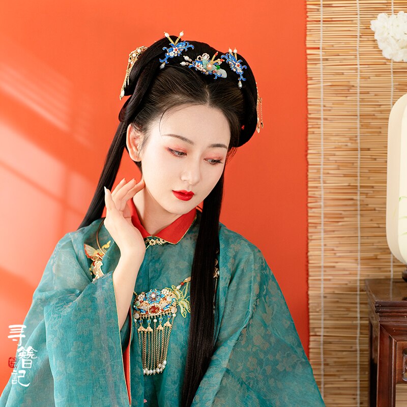Kanzashi Hanfu-accesorios originales hechos a mano para el cabello, Varita para el pelo de Jade Vintage Cloisonne, Perla de mariposa, ágata, horquilla de Adorno