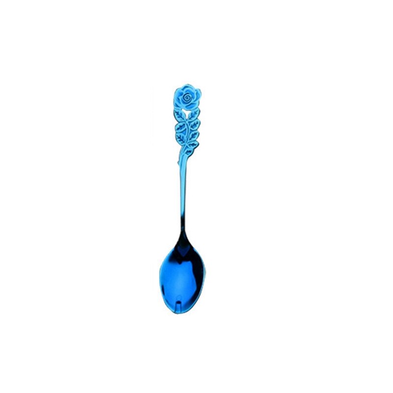 Colorful Handle Spoons Drink Soup Drinking Tools Flatware Kitchen Gadget coffee scoops multi color: blue