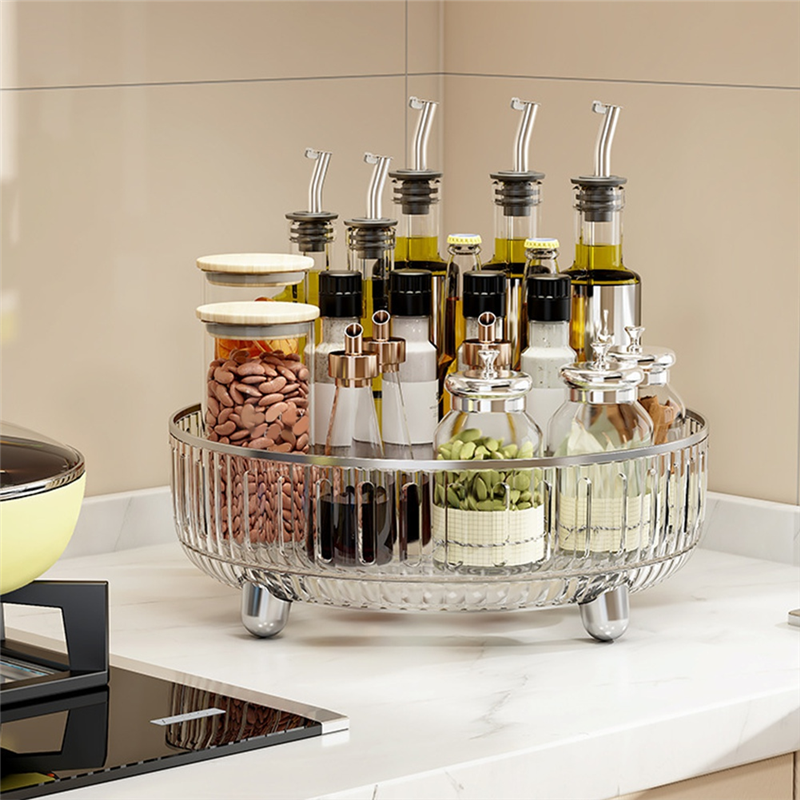 Organizador de maquillaje giratorio de A19F-360 grados para tocador, almacenamiento de cosméticos con compartimentos para perfumes duradero fácil de instalar blanco