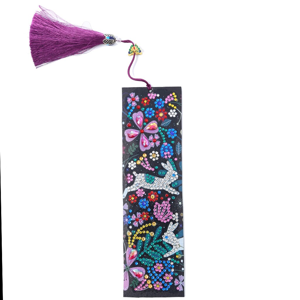 DIY Special Shaped Diamond Painting Leather Bookmark Tassel Book Marks Book Page Mark for Books Christmas Animal, Flower