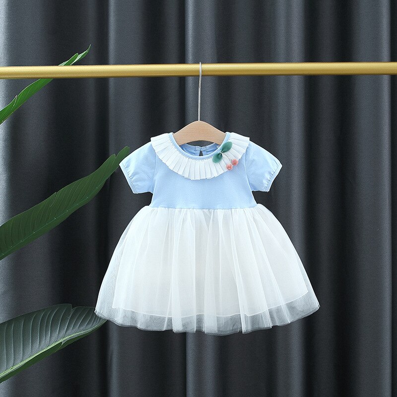 Babzapleume abiti estivi per bambini abiti da principessa per neonato a maniche corte in cotone a rete carino abiti per neonate 157: C / 10(12-24M)