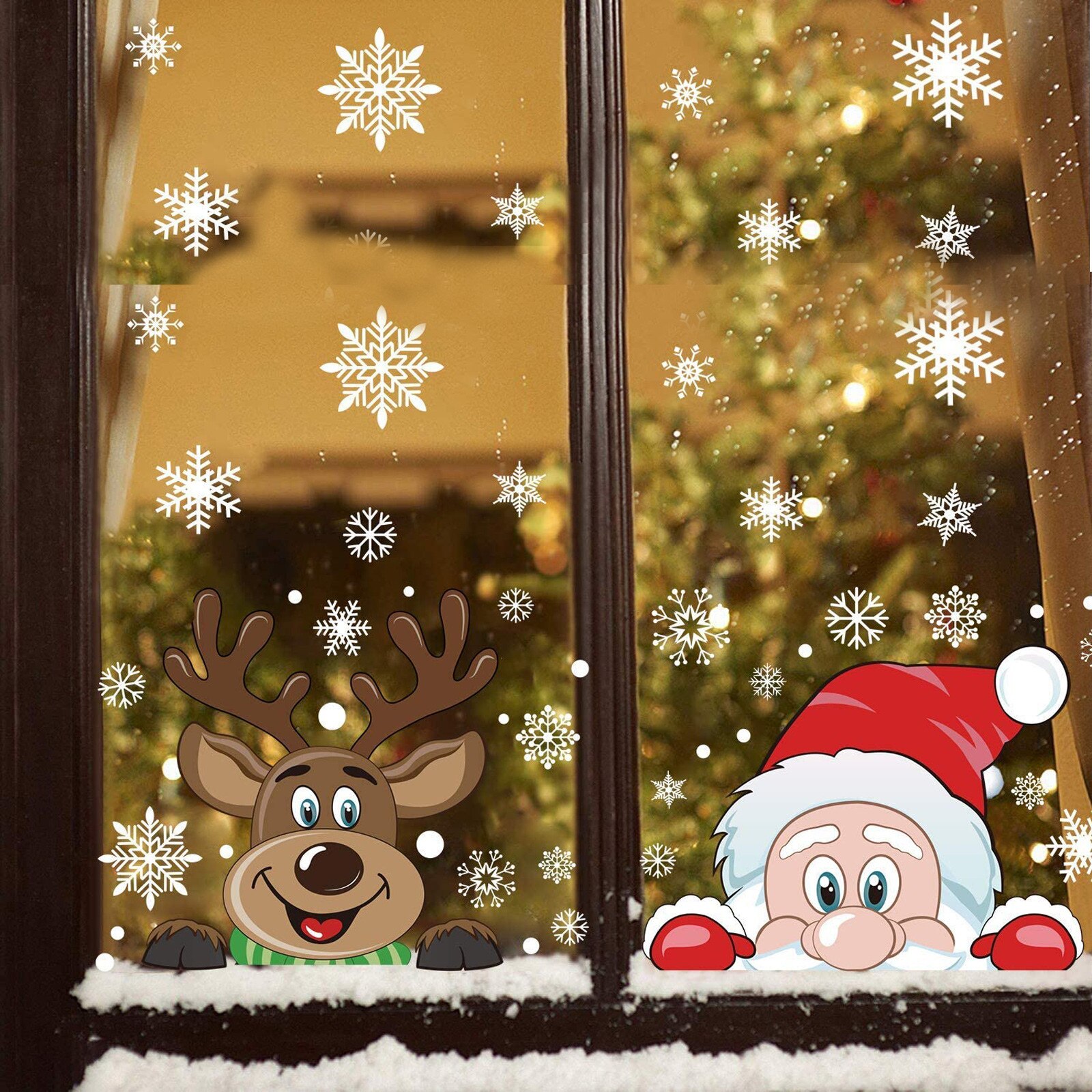 Noël dessin animé Santa cerf autocollant actuel noël fenêtre verre électrostatique pâte autocollant décorations pour la maison 03: Default Title