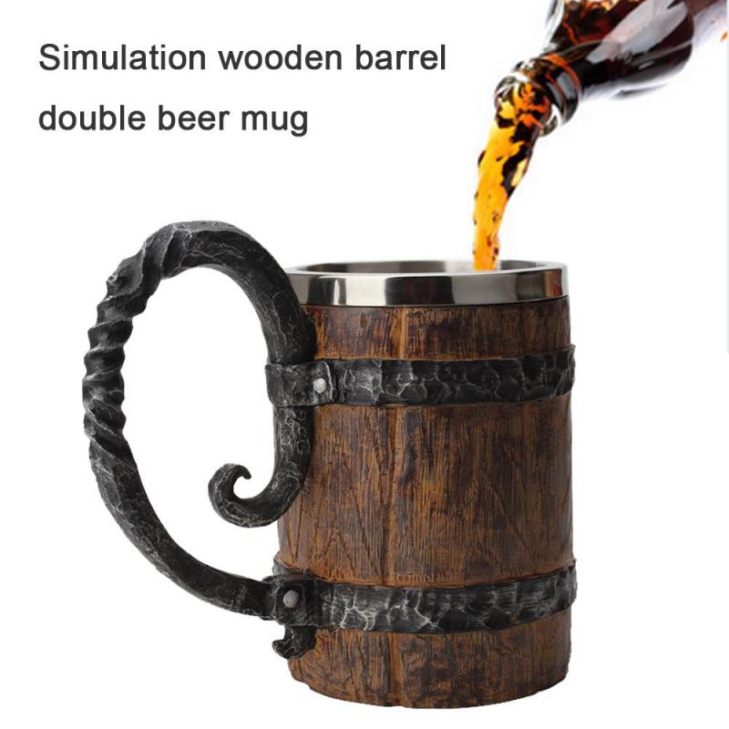 550ml Simulation Rohöl Holz Becher Doppel Wand Isoliert Bier Tasse Wein Becher Große Trinken Becher Wein Becher Bier Becher