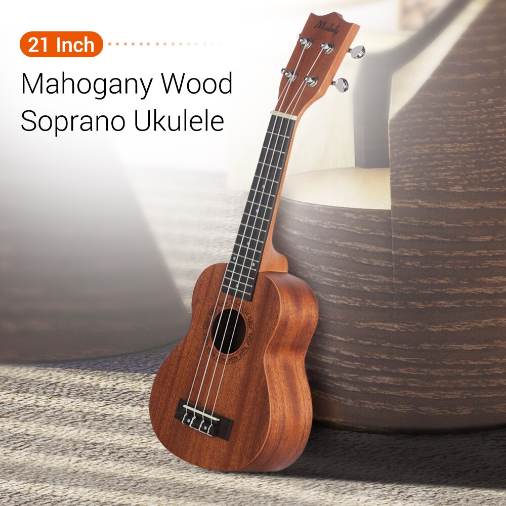 Muslady 21 Inch Ukulele Soprano Ukelele Mahogany Wood Guitar Musical Instruments Set Kits+Tuner+String+Strap+Bag