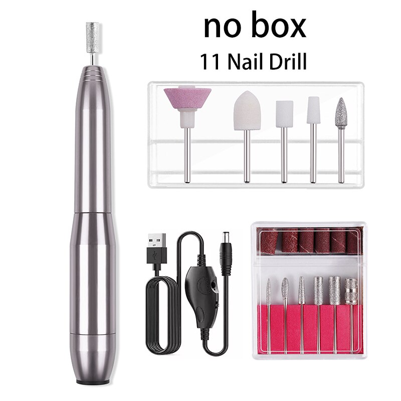 Elektrische Manicure Boor Usb Boormachine Voor Nagels Accessoires Nail Apparatuur Professionele Nagelvijl Set Molen Alle Cutter Art: Silver-no-box11drill