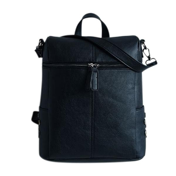 Dames PU Leren Rugzak - 20-35L - Klinknagels Dubbele Schouderband - Grote Reistas: Zwart