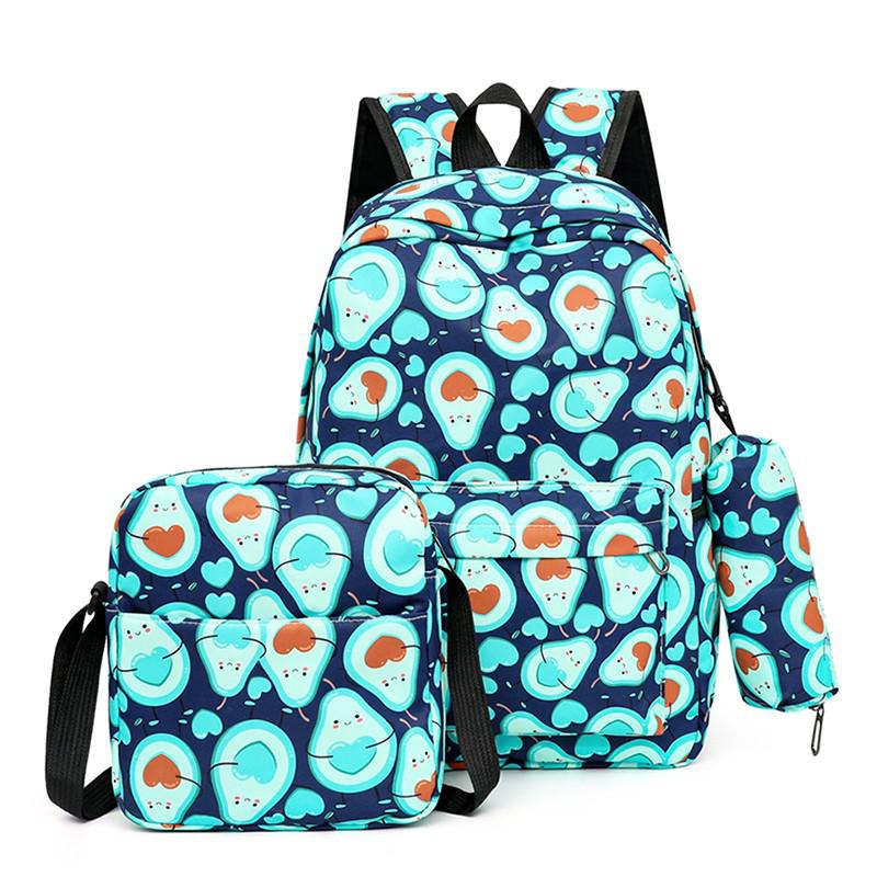 3 Stck einstellen Nette Avocado Frauen Rucksack Kawaii Schule Tasche Für Mädchen Große Kapazität Scoolbag lässig Damen Buch Taschen Oxford mochila: Blau