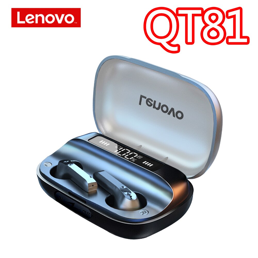 Originele Lenovo LP12 XT82 XT91 XT95 Bluetooth Oortelefoon Draadloze Hoofdtelefoon Sport Headset QT81 LP3 HQ08 Intelligente Led Display: QT81 Black