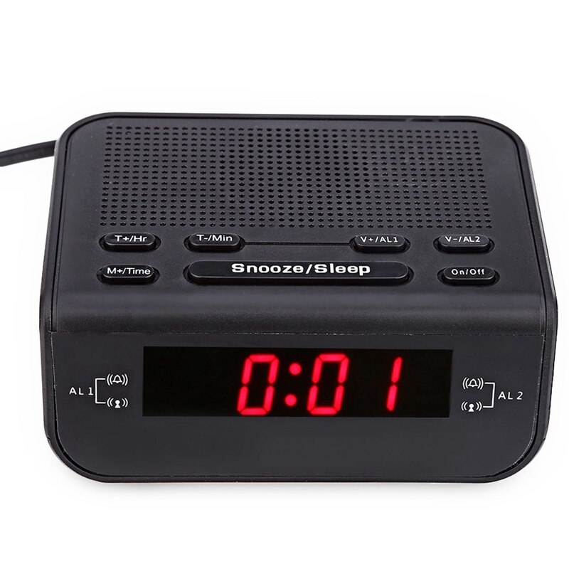 Modern Alarm Clock Fm Radio With Dual Alarm Buzzer Snooze Sleep Function Compact Digital Red Led Time Display Clocks-Eu P