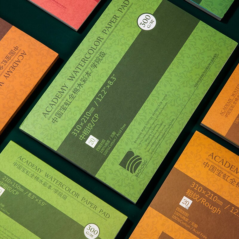 Watercolor Pad Paper, 100% Cotton 20 Sheets, 140lb/300gsm, 32K 16K 12K Glue Bound, Acid-Free, Art Sketchbook Wet &amp; Dry