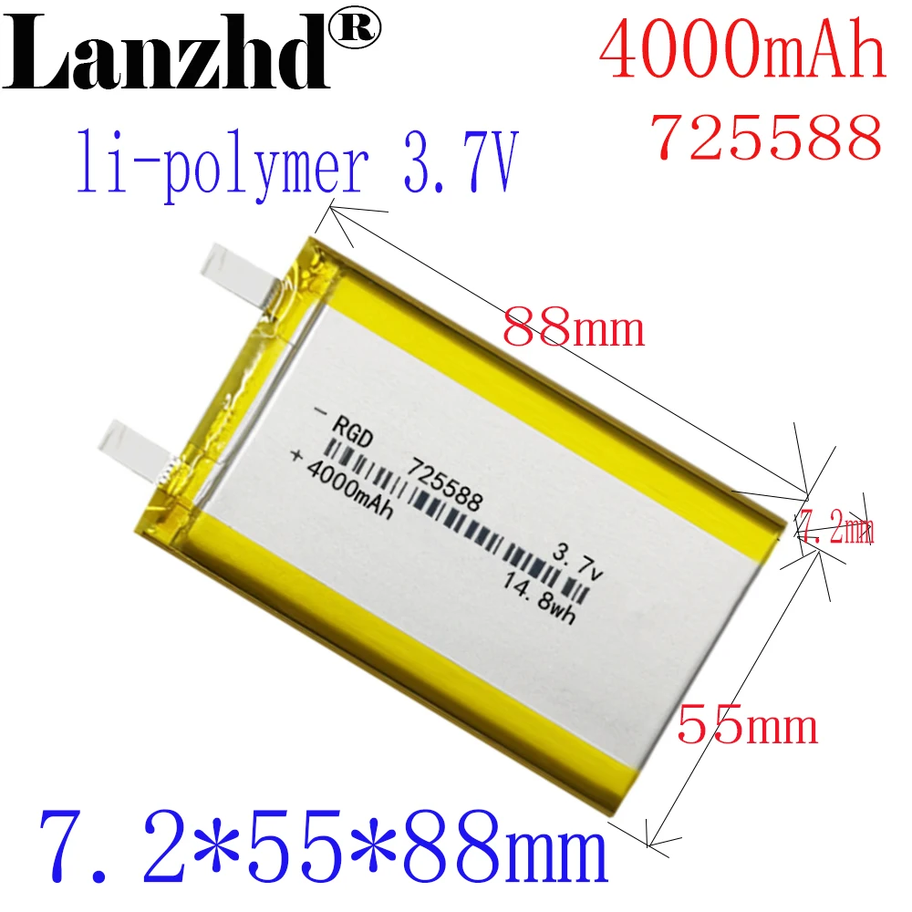 1-12 szt. Akumulatorów Li-po 3,7 V 4000 mAH 725588 Polimerowa bateria litowo-jonowa do tabletu PC BANK GPS mp3 mp4